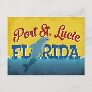 Port Saint Lucie Florida Dolphin Retro Vintage Tra Briefkaart