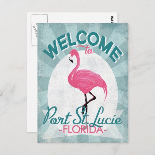 Port Saint Lucie Florida Pink Flamingo Retro Briefkaart (Voorkant / Achterkant)