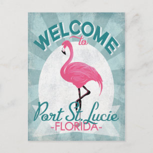 Port Saint Lucie Florida Pink Flamingo Retro Briefkaart