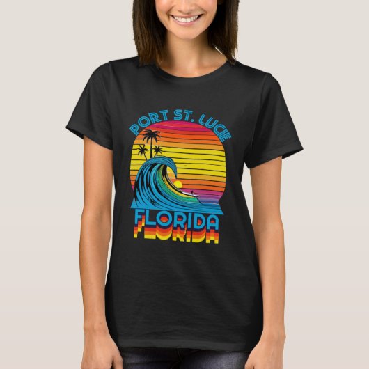 Port St Lucie Florida Retro Throwback Surf & Beach T-shirt (Voorkant)