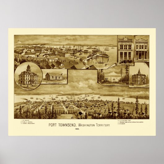 Port Townsend Washington Panoramic Map 1888 Poster (Voorkant)