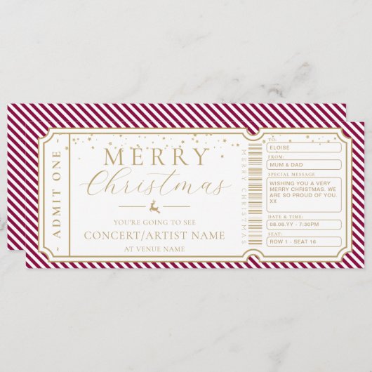 Port Wine Stripe Concert Ticket Cadeaubon Kaart (Voorkant / Achterkant)