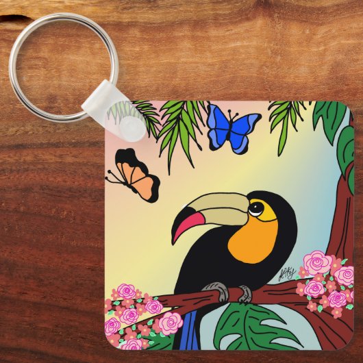 Porta-chaves Tucano tropical e borboletas Sleutelhanger (Voorkant)