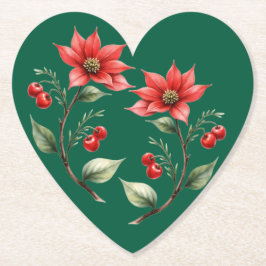 Porta Copos papel coração Natal verde e Flores Kartonnen Onderzetters
