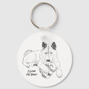 portait schattige akita met teddybeer hond sleutelhanger