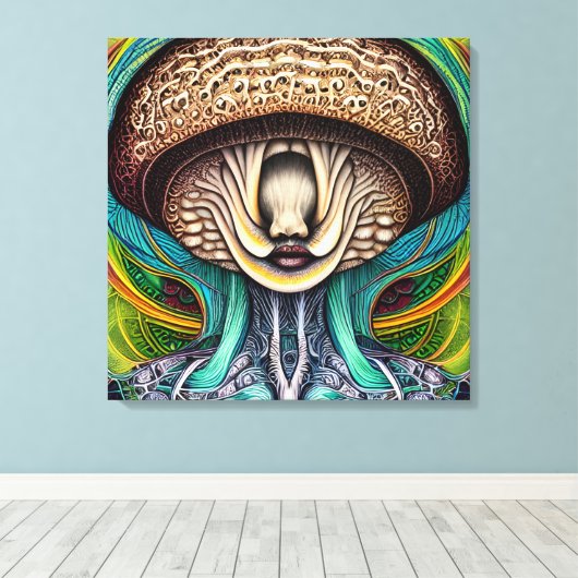 Portait van een paddenstoel met menselijke eigensc canvas afdruk (Insitu (Houten vloer))