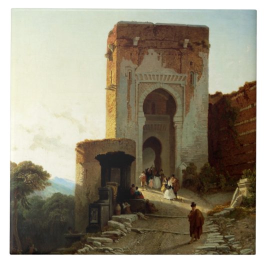 Porte de Justice, Alhambra, Granada (olie op canva Tegeltje (Voorkant)