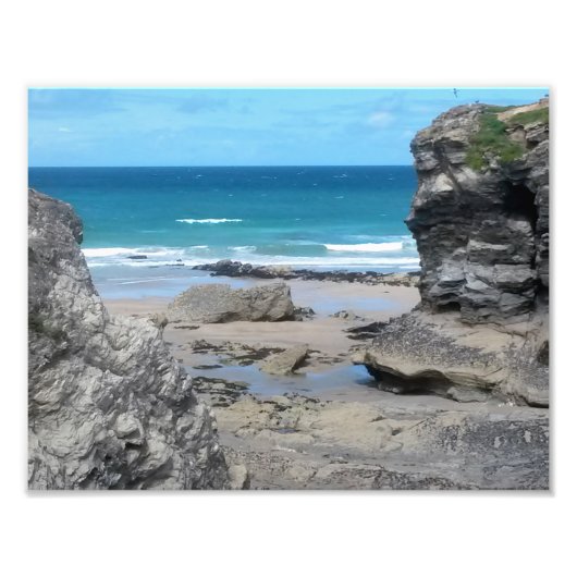 Porth Beach Newquay Cornwall foto Afdruk (Voorkant)