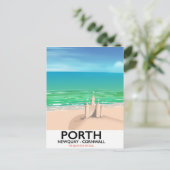 Porth Newquay Sandcastle — reisdruk Briefkaart (Staand voorkant)