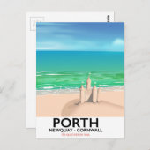 Porth Newquay Sandcastle — reisdruk Briefkaart (Voorkant / Achterkant)
