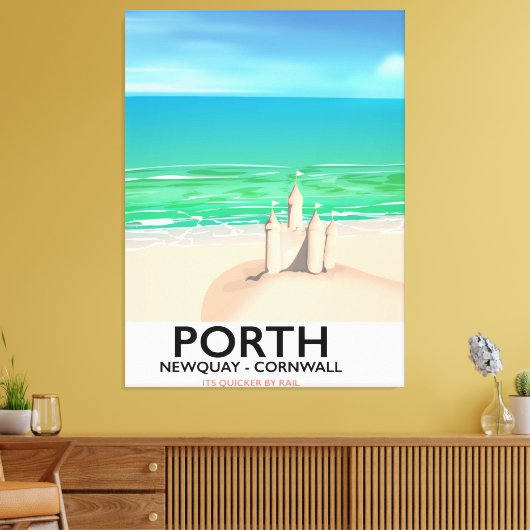 Porth Newquay Sandcastle — reisdruk Canvas Afdruk (Insitu (Woonkamer))
