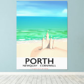 Porth Newquay Sandcastle — reisdruk Canvas Afdruk (Insitu (Houten vloer))