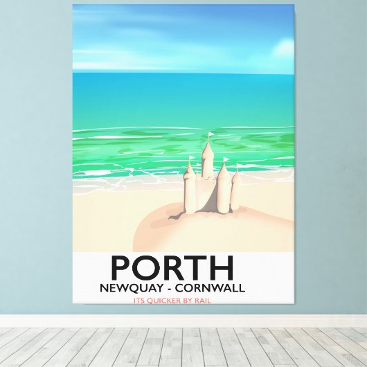 Porth Newquay Sandcastle — reisdruk Canvas Afdruk (Insitu (Houten vloer))