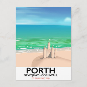Porth Newquay Zandkasteel reisprint Briefkaart
