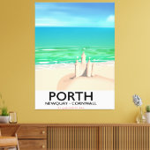 Porth Newquay zandkasteel reisprint Canvas Afdruk (Insitu (Woonkamer))