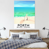 Porth Newquay zandkasteel reisprint Canvas Afdruk (Insitu (Slaapkamer))