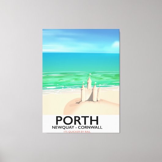 Porth Newquay zandkasteel reisprint Canvas Afdruk (Voorkant)