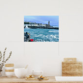 Porthleven Clocktower + Wachten op visbrokkunst Poster (Keuken)