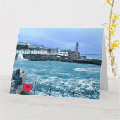 Porthleven Clocktower + Waiting for Fish Beeldhouw Kaart (Gele Bloem)
