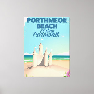 Porthmeor Beach, St. Ives, reisposter voor Cornwal Canvas Afdruk