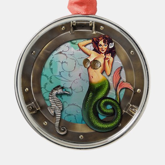 PORTHOLE MERMAID, mermaïde sierplant Metalen Ornament (Voorkant)