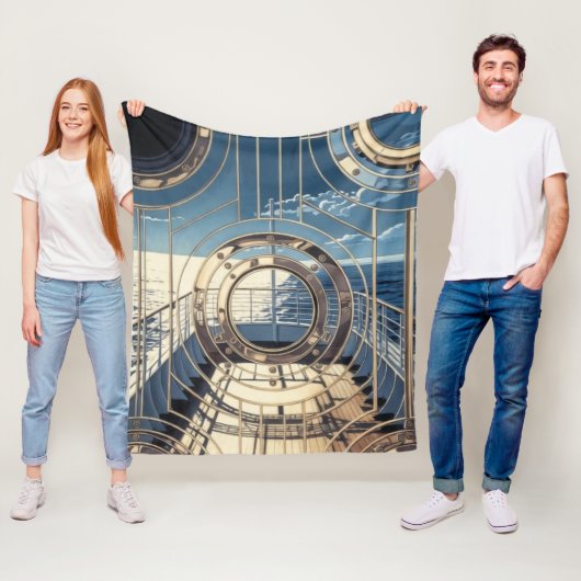 Porthole Nautical Ocean Liner Luxury Art Deco Fleece Deken (In situ)
