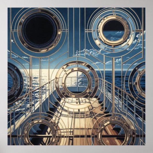 Porthole Nautical Ocean Liner Luxury Art Deco Poster (Voorkant)
