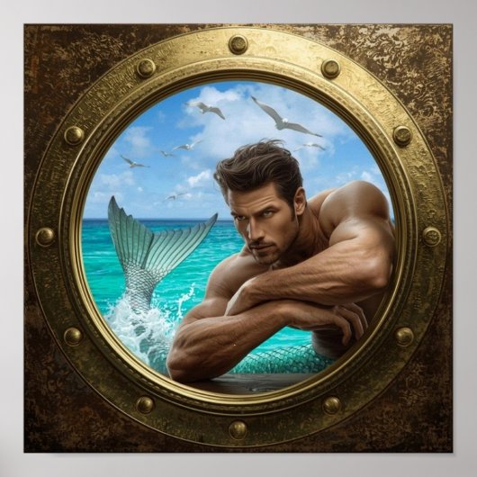 Porthole Poster Featuring Handsome Merman (Voorkant)
