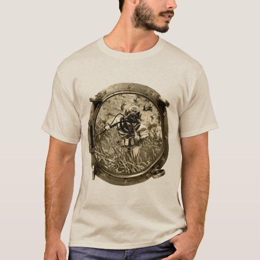 Porthole Uitzicht van duiker met Mark V-duikhelm T-shirt (Voorkant)