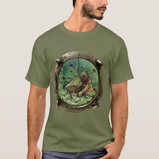 Porthole Uitzicht van een helmduiker en een schatk T-shirt (Voorkant)