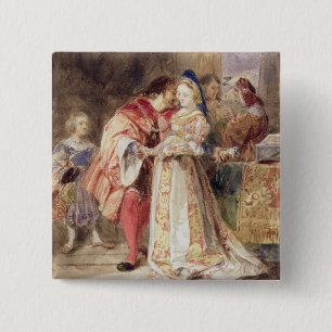 Portia en Bassanio, c.1826 (m/c, bruine inkt, carr Vierkante Button 5,1 Cm
