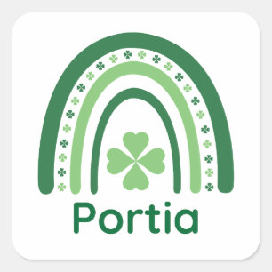 Portia Name Clover Boho Rainbow Vierkante Sticker