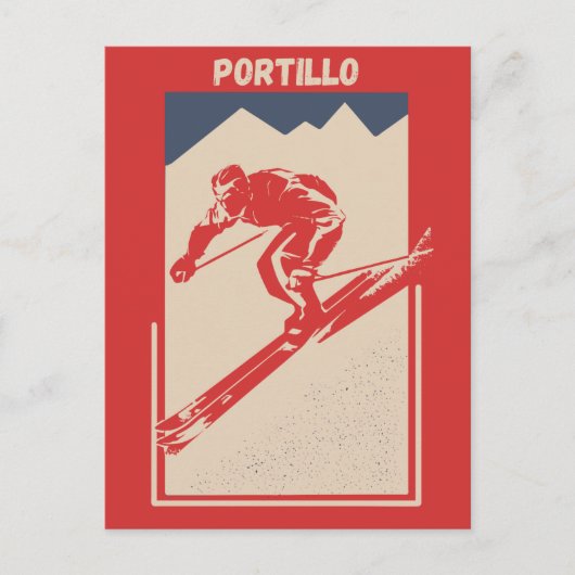 Portillo Chili Ski Resort  Retro Red Briefkaart (Voorkant)