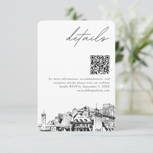 Portland bruiloft details QR code klein Informatiekaartje (Staand voorkant)