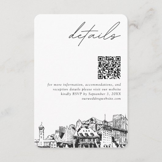 Portland bruiloft details QR code klein Informatiekaartje (Voorkant)