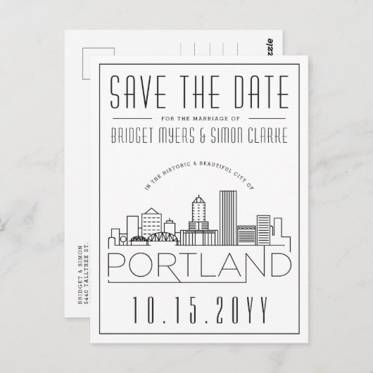 Portland bruiloft | Gestileerde skyline De datum o Briefkaart (Voorkant / Achterkant)