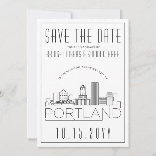 Portland bruiloft | Gestileerde skyline De datum o Kaart (Voorkant)