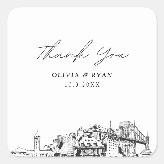 Portland bruiloft oriëntatiepunten gunst dank u vierkante sticker (Voorkant)