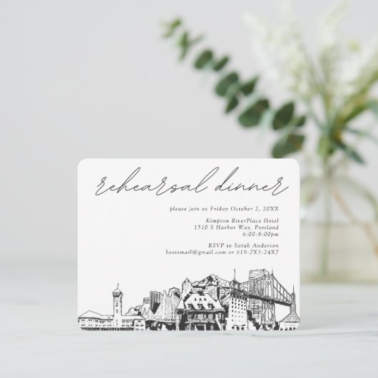 Portland bruiloft repetitie uitnodigen behuizing K Informatiekaartje (Staand voorkant)