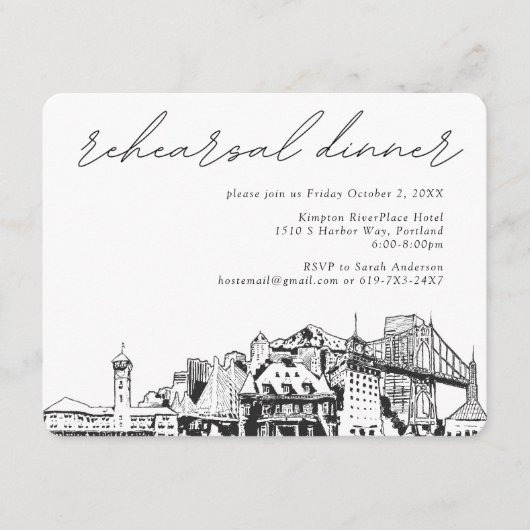 Portland bruiloft repetitie uitnodigen behuizing K Informatiekaartje (Voorkant)