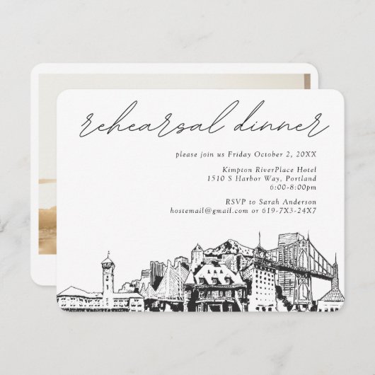 Portland bruiloft repetitie uitnodigen behuizing K Informatiekaartje (Voorkant / Achterkant)