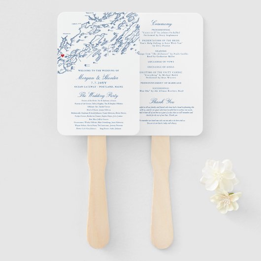Portland Casco Bay Map Wedding Program Elegant Handwaaier (Voorkant en achterkant)