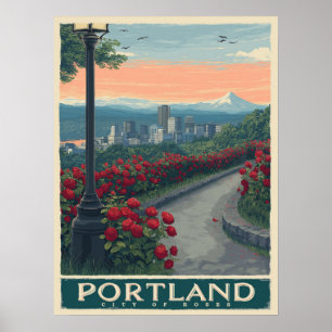 Portland City of Rozen - Roos Garden & Skyline Poster