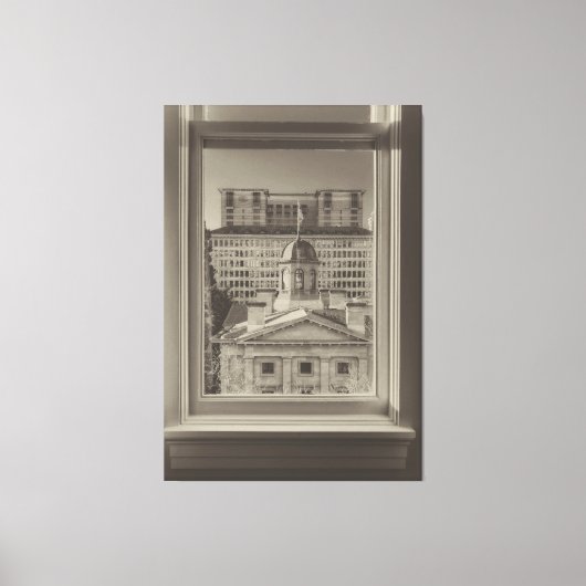 Portland Cityscape door een raam sepia Canvas Afdruk (Voorkant)