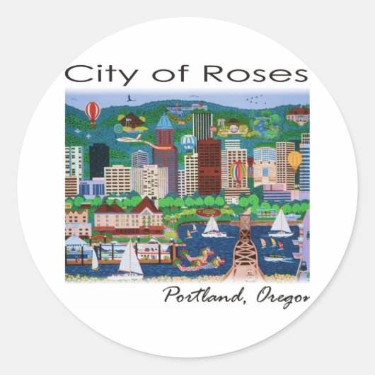 Portland~ de stad Rozen Ronde Sticker (Voorkant)