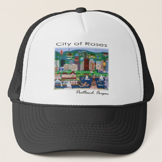 Portland~ de stad Rozen Trucker Pet (Voorkant)