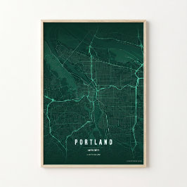 Portland Emerald Kaart Print Oregon Wanddecoratie 