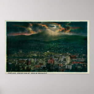 Portland en Mt. Hood door Moonlight Poster