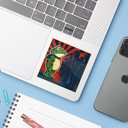 Portland Frog Protest Sticker (Laptop met iPhone)
