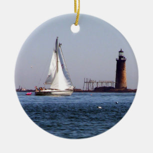 Portland Harbor Sailing by Ram Island Ledge Keramisch Ornament